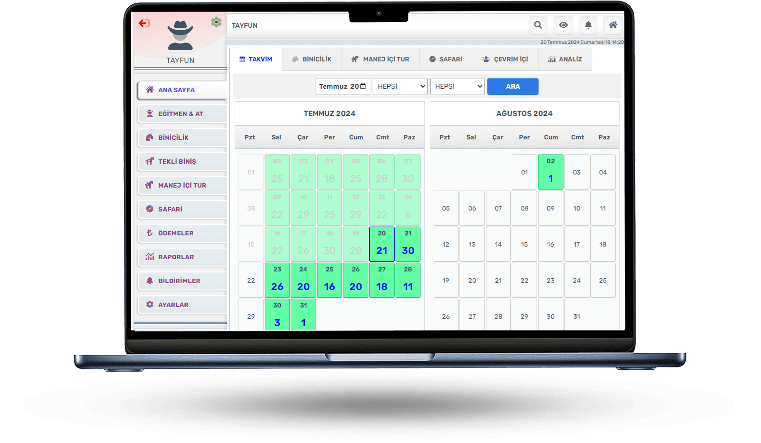 RideBooking admin calendar